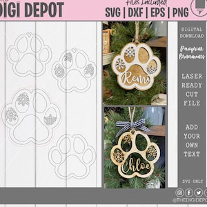 Paw Print laser SVG-bestand, ornament digitale download, Glowforge, lasergesneden bestand, ornament SVG
