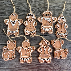Enfeite de Natal SVG, Arquivo Glowforge, Arquivo de Enfeite de Família Gingerbread, SVG de Natal, Conjunto de 8 Estilos