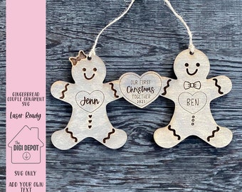 Couple Christmas Ornament SVG, Gingerbread Couple Laser file for Christmas