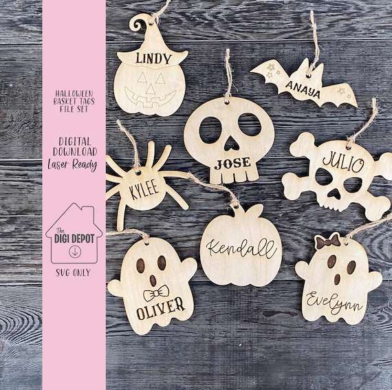 Halloween Tags SVG File, Glowforge File, Laser Ready, Boo Basket Tags, Cut File, Halloween SVG Bundle, Hallween Basket Tags File