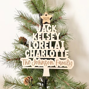 Nome Ornamento Árvore Formato SVG Arquivo de corte a laser pronto, Glowforge e Lightburn testados por 3 a 8 membros da família