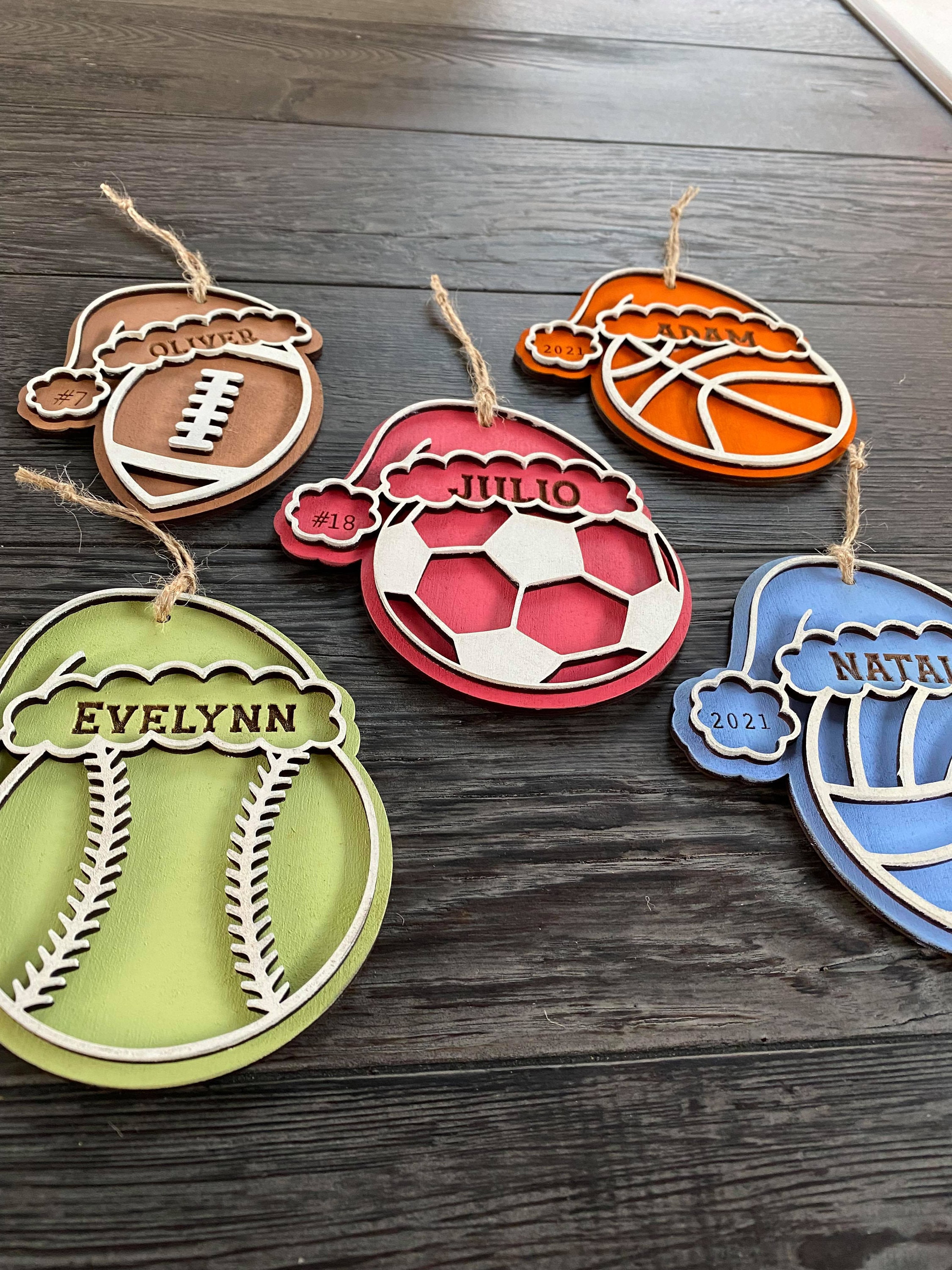 Glowforge Ornament File, Christmas Ornament SVG, Santa Hat, Sports Ball Ornament, 2021 Ornament File, Laser Ready, 2 Styles