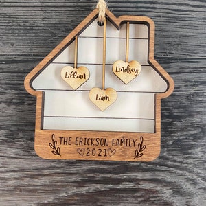 Glowforge Ornament File, House ornament SVG, Family Ornament, House Shaped Ornament File, Laser File, 1 10 Family Members, Personalized image 10