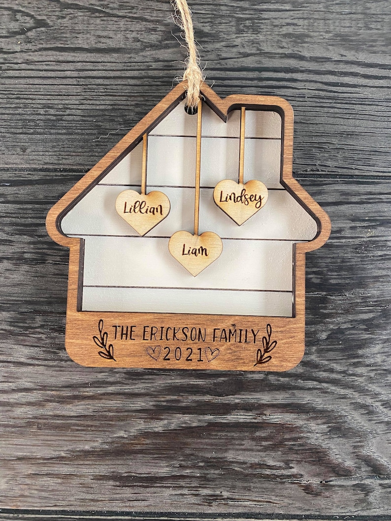 Glowforge Ornament File, House ornament SVG, Family Ornament, House Shaped Ornament File, Laser File, 1 10 Family Members, Personalized image 10