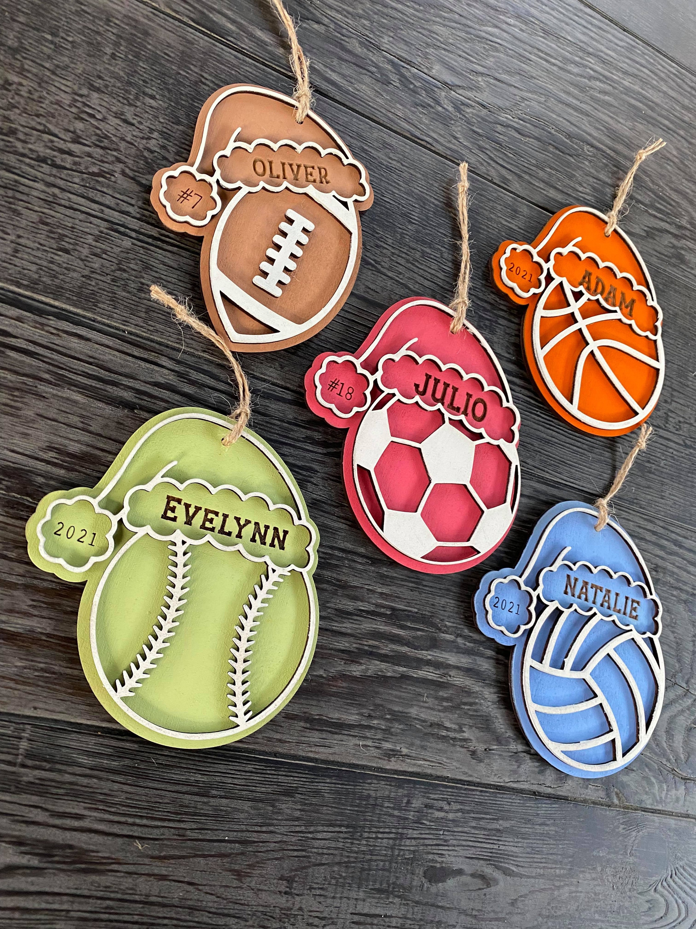 Glowforge Ornament File, Christmas Ornament SVG, Santa Hat, Sports Ball Ornament, 2021 Ornament File, Laser Ready, 2 Styles