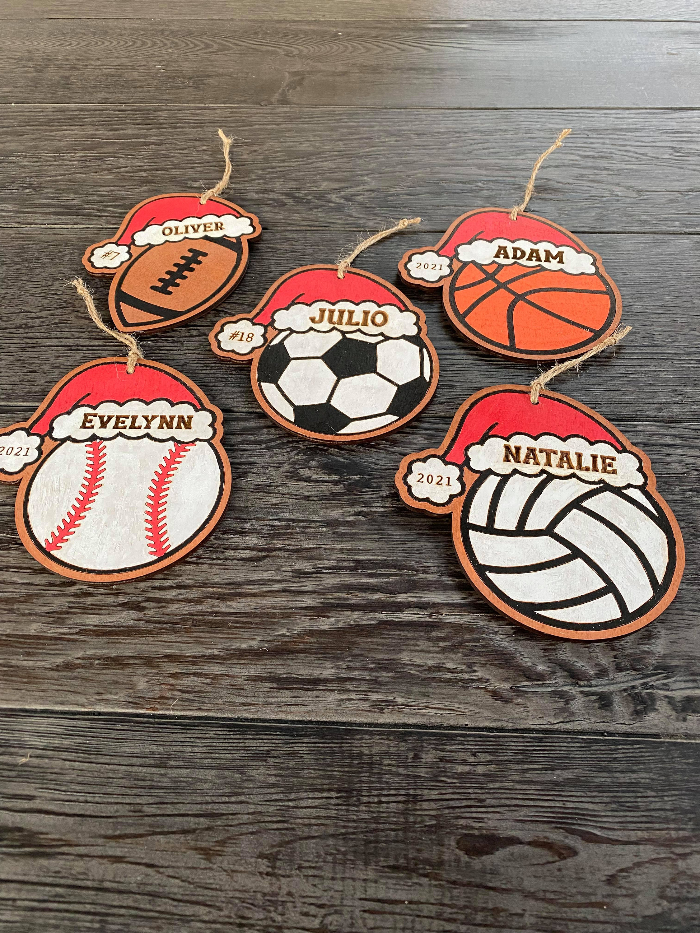 Glowforge Ornament File, Christmas Ornament SVG, Santa Hat, Sports Ball Ornament, 2021 Ornament File, Laser Ready, 2 Styles