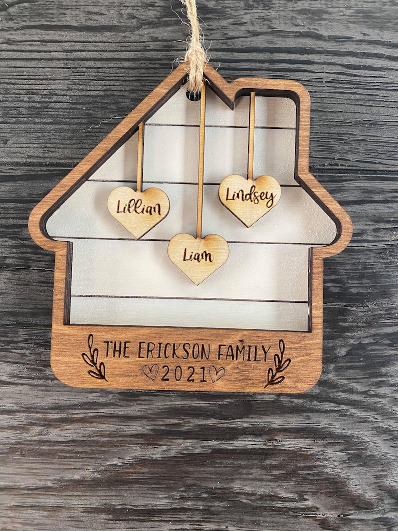 Glowforge Ornament File, House ornament SVG, Family Ornament, House Shaped Ornament File, Laser File, 1 10 Family Members, Personalized image 9