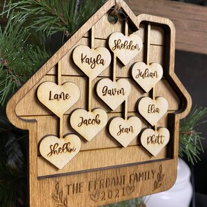 Glowforge Ornament File, House ornament SVG, Family Ornament, House Shaped Ornament File, Laser File, 1 10 Family Members, Personalized image 4
