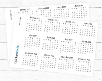 2022 Mini Calendar Stickers, Bullet Journal, Notebook, Sunday or Monday Start, Daily Planner MC-01