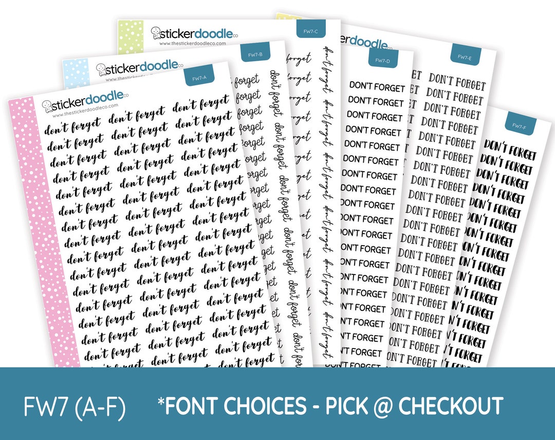 DON'T FORGET Script Planner Stickers (font Choices A-F) FW7 - Etsy