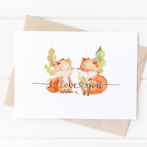 Foxes I love you card, Perfect for Valentine's Day, Rose Gold or Silver Foil, Anniversary Greeting Card, Cute water-colour card