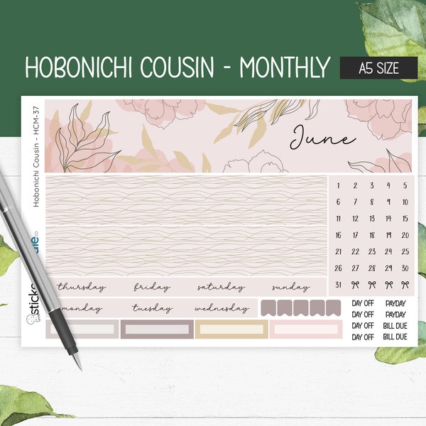 Hobonichi Cousin Monthly View, June Hobo Cousin Stickers, Hobo Cousin Monthly Stickers, Hobonichi Cousin Kit, Planner Stickers Kit, HCM-37