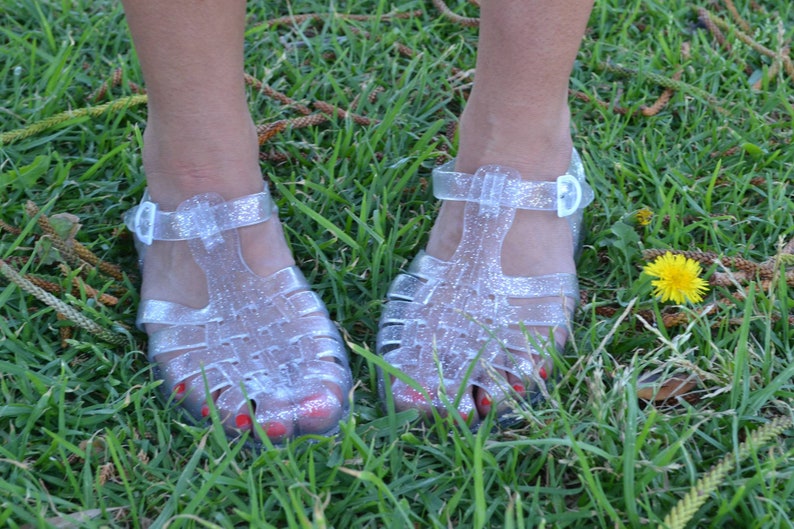 Original French Jelly Shoes Silver Glitter Jelly Sandals image 2