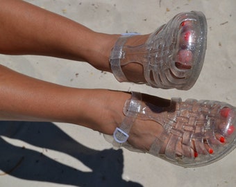 Originele Franse Jelly Schoenen - Zilveren Glitter Jelly Sandalen