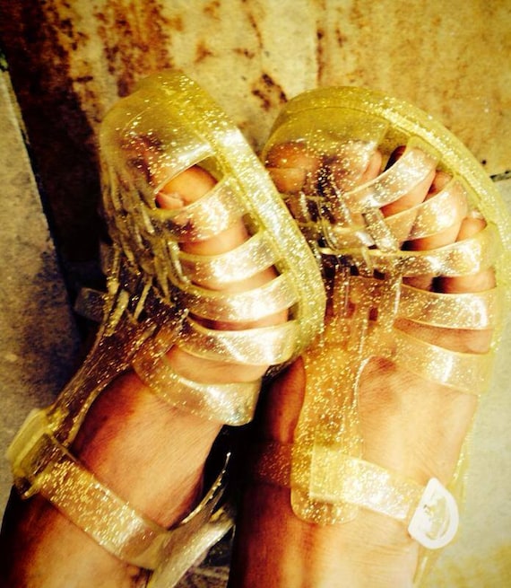 Original French Jelly Shoes - Gold Glitter Jelly … - image 3