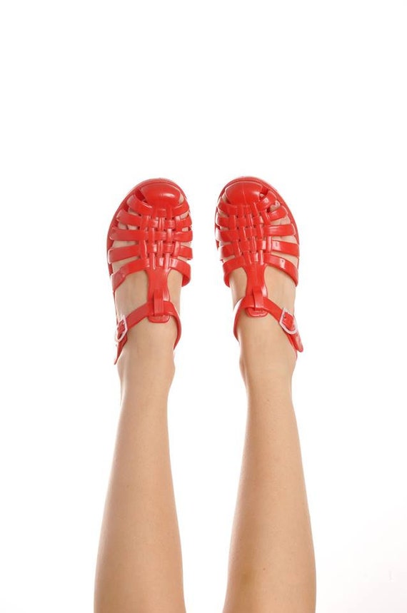 Buy 80s Vintage Bright Red Plastic Sandals. Jellies. Beach Shoes. Online in  India 