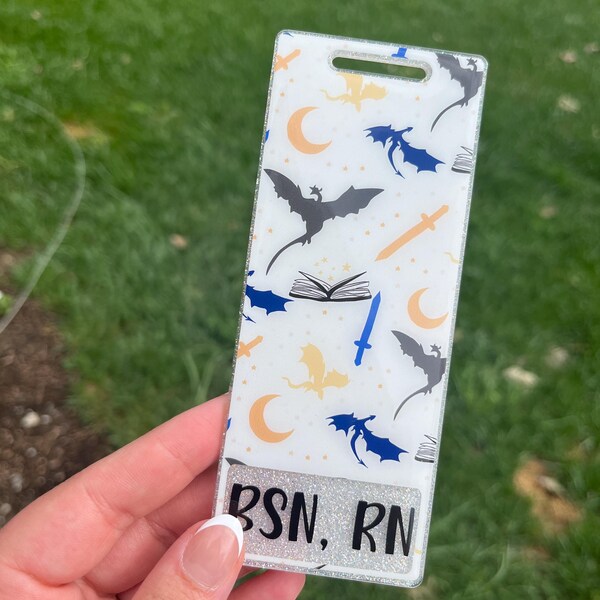Book and Dragon Badge Buddy Fantasy Badge Buddy Nurse Doctor Teacher Gift Body Part Badge Buddy Fourth Wing Bookish