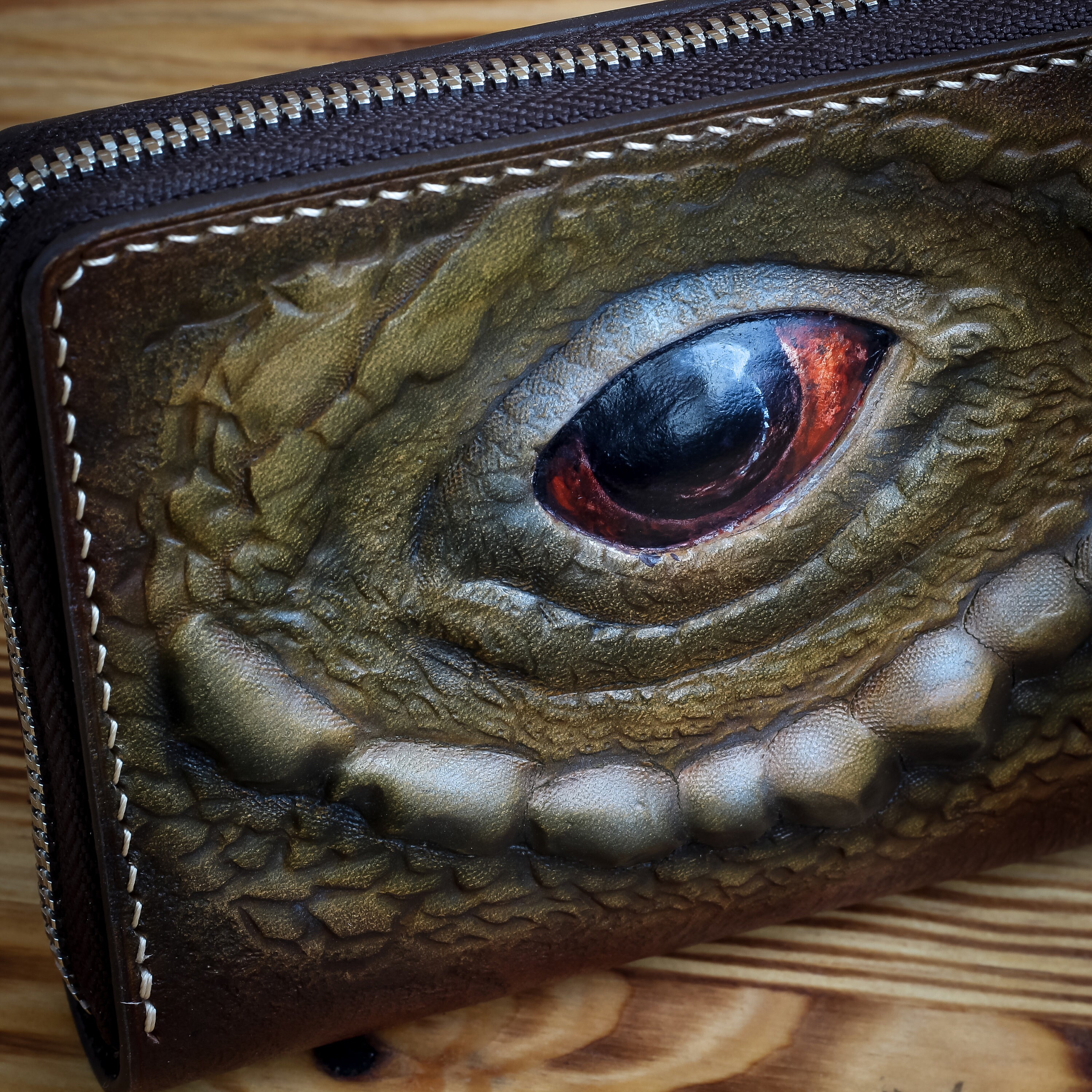 Reptile eye wallet roundzip dinosaur wallet leather Etsy