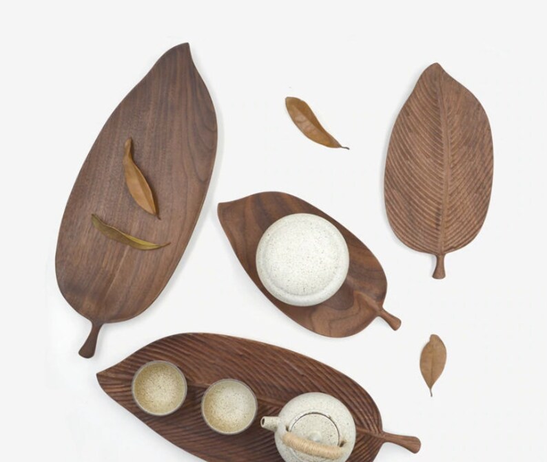 Wooden Leaf Shape Serving Tray Wood Plate Etsy