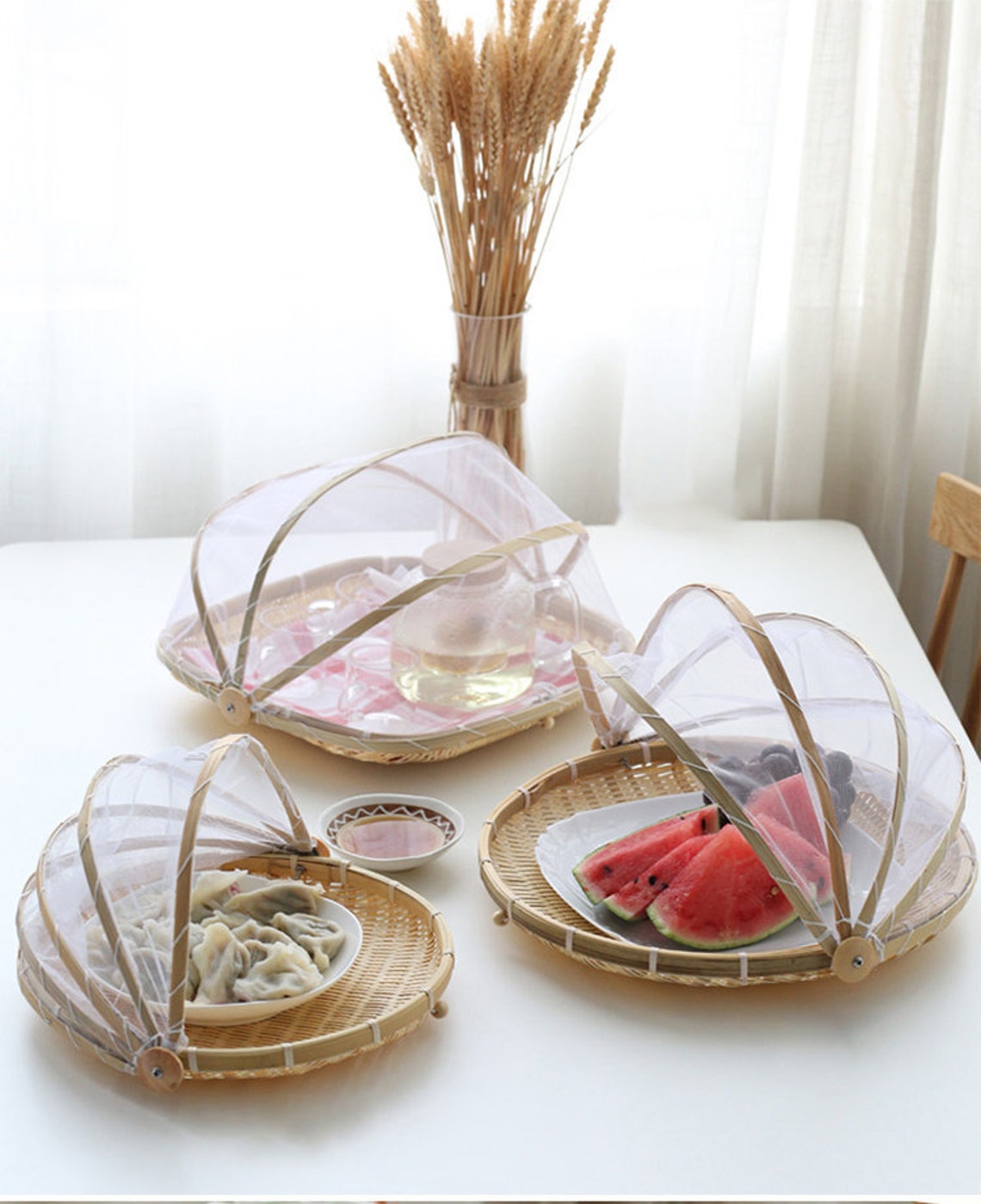 Handmade Bamboo Weave Serving Tray With Cover Fruit Tray Etsy