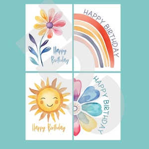 Tarjeta redimensionable: Feliz cumpleaños - Floral brillante, alegre, boho (etiquetas de regalo / etiquetas / etiquetas colgantes / tarjeta de cumpleaños / etiqueta de cumpleaños)