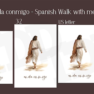 Digital Print: Spanish anda conmigo (Walk with Me) Savior on Path Art Religious Christian (LDS Young Theme 2026) - Prints and Bookmarks