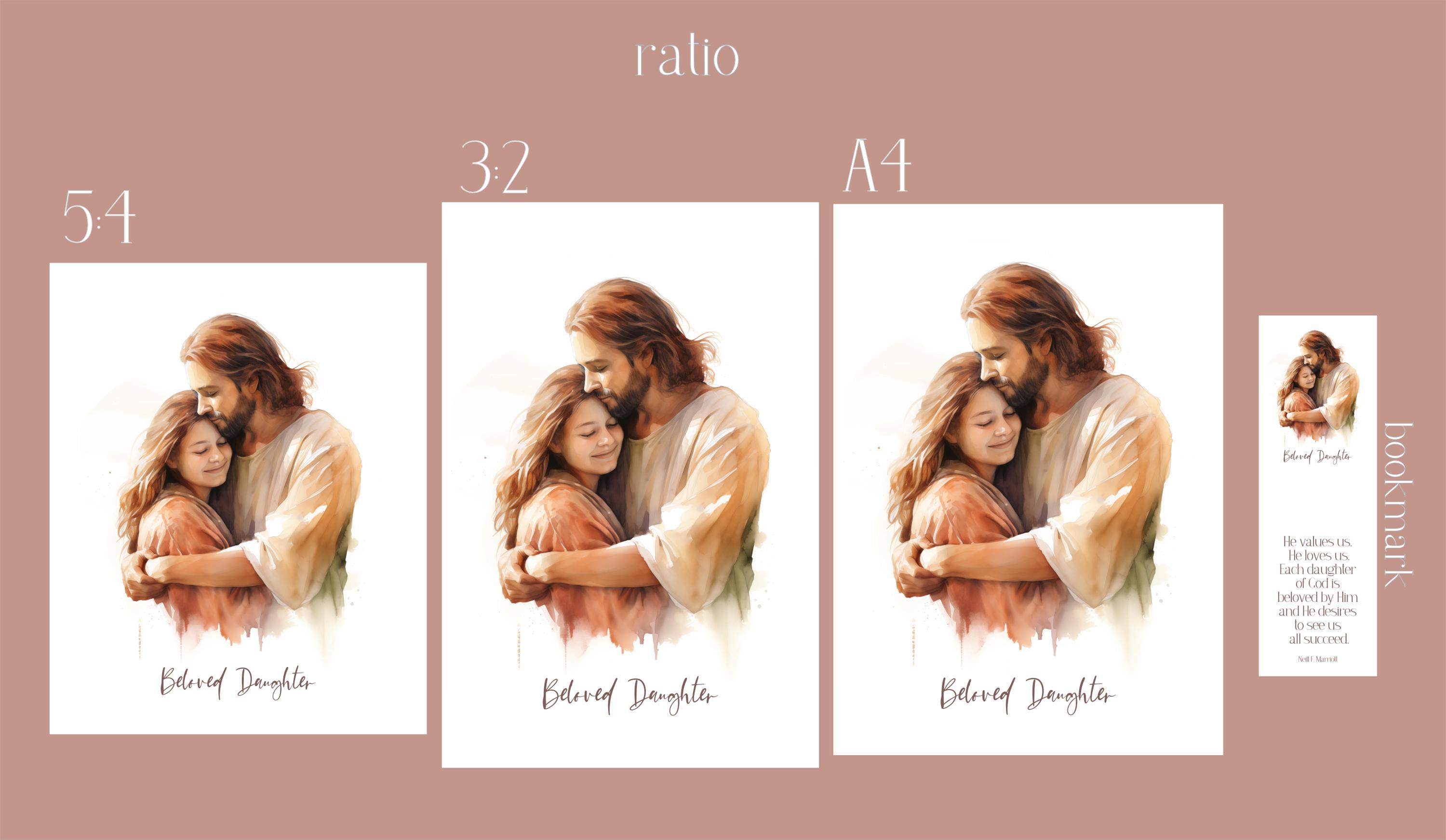 Digital Print: Beloved Daughter, Savior Mothers Day Art Religious Christian (LDS) - Prints (Multiple sizes) and Bookmarks