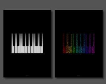 Digital Print: Piano Keys Wall Art Print Minimalist - Poster (2 Variations - Traditional & Rainbow)