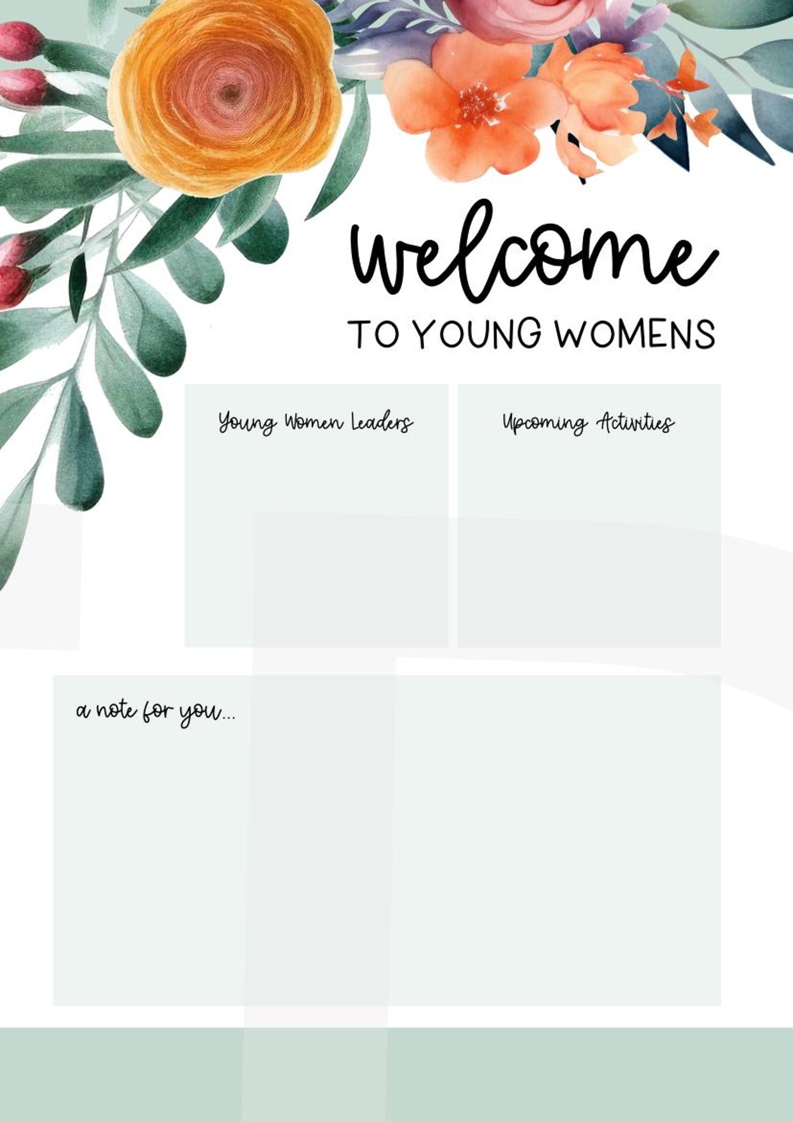Digital Print: Welcome Young Women's Handout Set 2026 (LDS) - Floral ...