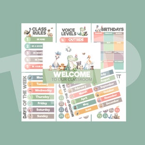 Digital Prints: Classroom Poster (Aussie Animals) set of 8 -  Welcome, Birthday, Voice Levels, Class Rules, Alphabet, Count, Days & Months.