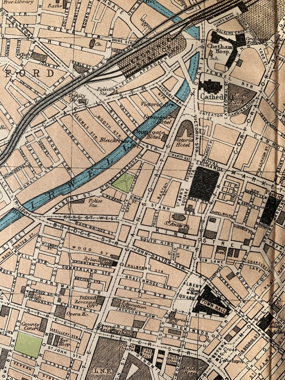 Manchester Map Original vintage 1930 Print Etsy