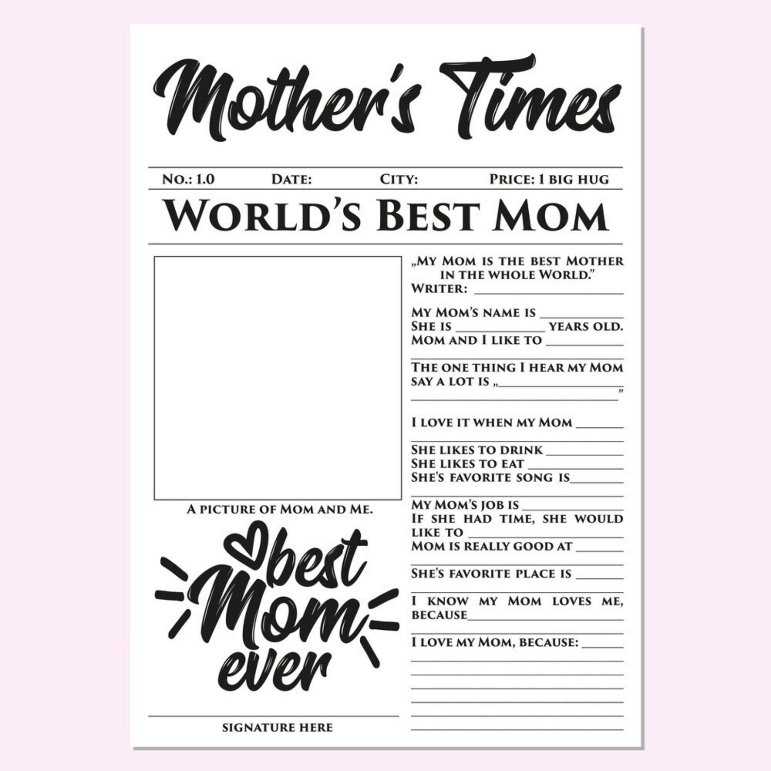 Mother's Day Newspaper Mother's Day Card Mothers Day | Etsy