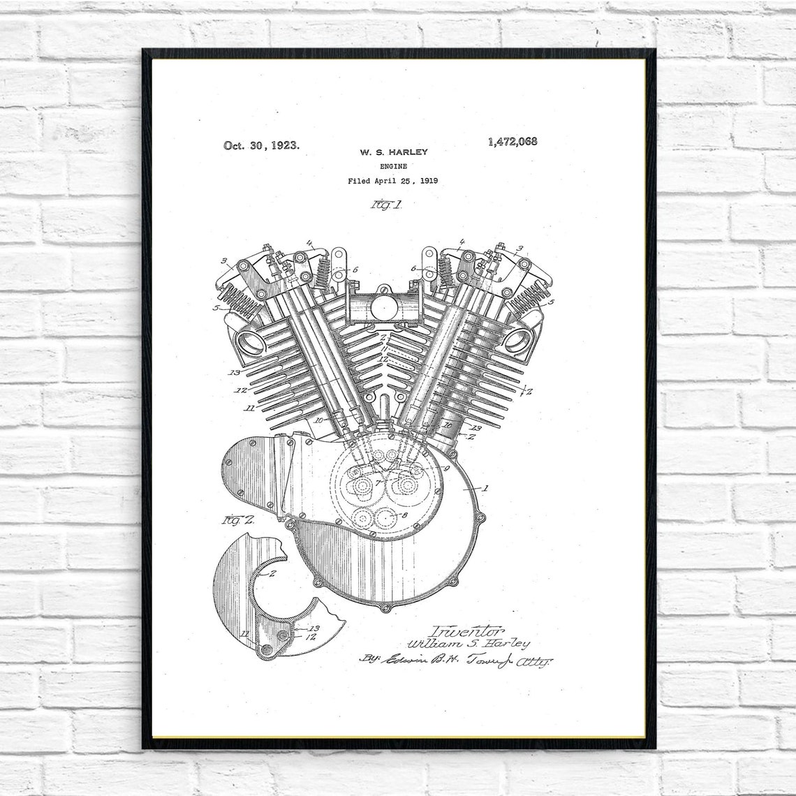 Harley Engine 1923 Patent Prints Harley Davidson Patent Wall | Etsy