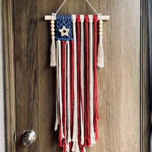 American flag macrame wall hanging, patriotic decor, 4th of July porch decor