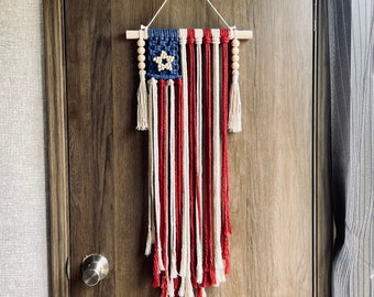 American flag macrame wall hanging, patriotic decor, 4th of July porch decor