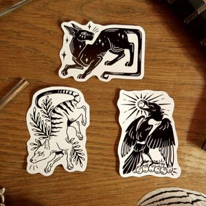 Set d'autocollants ou sticker - Set d'animaux - Stickers linogravure