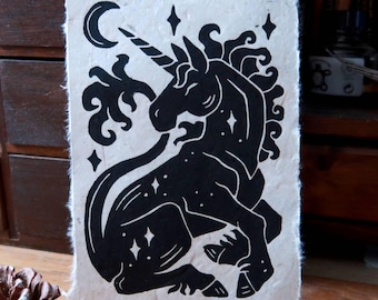 Linocut print - Original Star Unicorn