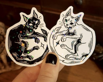Sparkly Sticker - Linocut  cats stickers