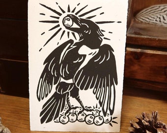 Linocut print - Original Magpie linocut - The collector