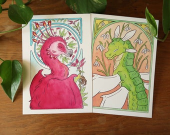 A5 Print - Snowdrop dragon or Pink devil