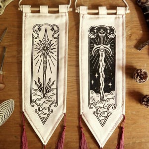 Original Medieval sword and spear  - Linocut Banner - Limited edition