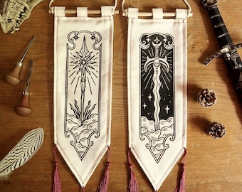 Original Medieval sword and spear  - Linocut Banner - Limited edition