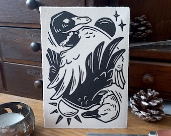 Linocut print - Original Sun/moon Ducks