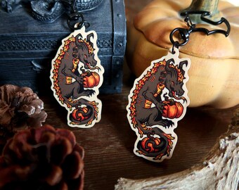 Pumpkin dragon -  Wood Keychain