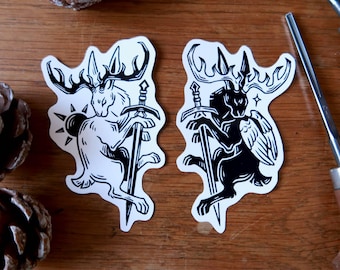 Stickers set or sticker - Jackalope and Wolpertinger - Linocut stickers