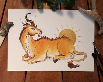 Desert unicorn - Print A5 or A4 with hand-embellished golden details