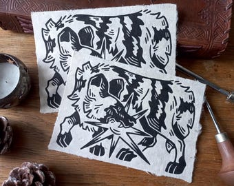Linocut print - Original Painted dog / lycaon