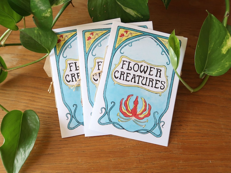 Illustrated Zine Flower creatures in art nouveau style A6 size image 4