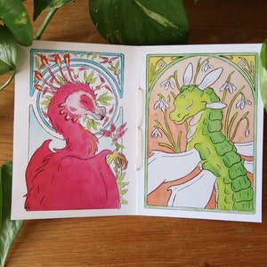 Illustrated Zine Flower creatures in art nouveau style A6 size image 2