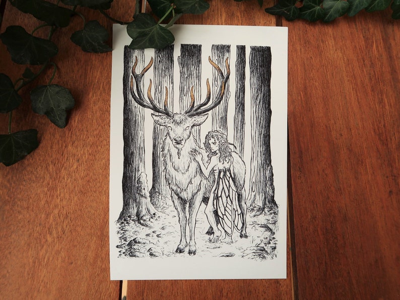Print Deer and fairy image 1